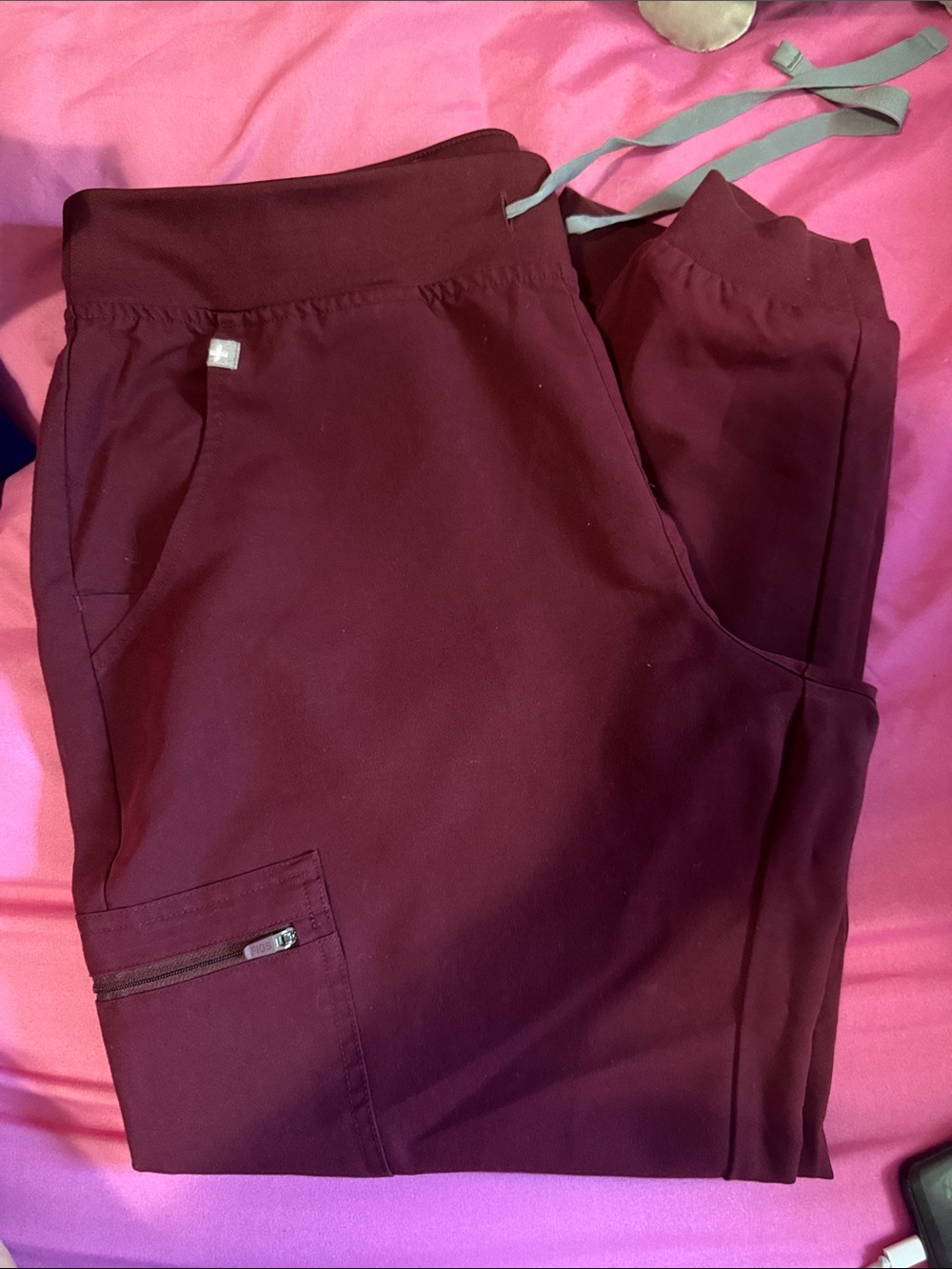FIGS Men's Maroon Jogger Pants with Zip Pocket